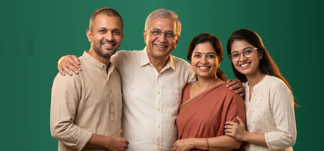 A family of four, parents with their grown-up son and daughter